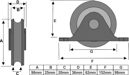 98mm high recess mount 2 wheels